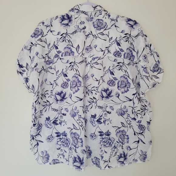 Cynthia Rowley 100% Linen Floral Hi-Low Cottagecore Blouse Shirts Top M - Picture 2 of 6